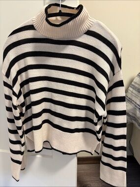 H&M Black & Cream Striped Turtleneck Sweater